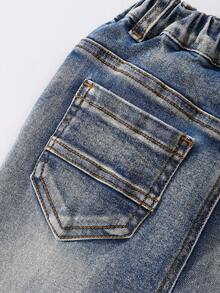 SUMWON Boys Distressed Denim Jeans Classic Ripped Design Elastic Waistband Casual Play Pants Fashion Comfort Bottoms Fall Winter Everyday Wear - Blue - View 3