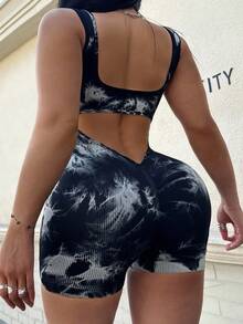 Rhythm Era Plus Size Women Seamless High Stretch Tie-Dye Fitness Romper