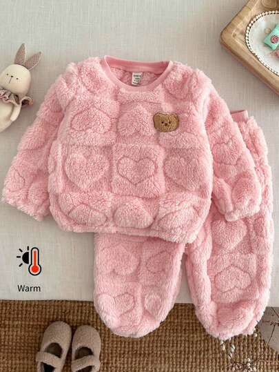 LMoss Kids LMoss 女婴针织纯色抓绒圆领卫衣和打底裤两件套，秋冬季保暖套装，粉色，圣诞节，舒适秋冬款式，套头衫，温暖秋冬风格