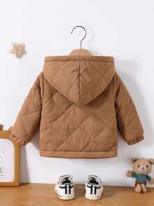 SHEIN Playful Pals 男婴休闲连帽羊毛夹克，冬季 - 棕色 - 查看 2