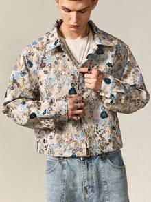 ROMWE MEN Men's Floral Print Button Front Casual Long Sleeve Jacket And Coat - Brown - View 6