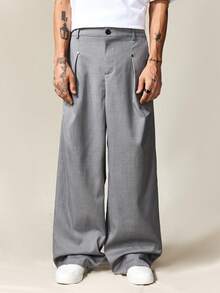 ROMWE MEN Casual Pantalones anchos de pierna ancha y ajuste holgado para hombre con bolsillos en diagonal, otoño - Multicolor - Ver 3