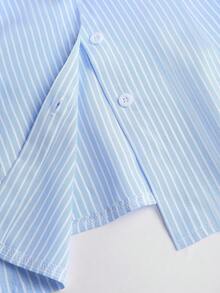 Sweetra Fashionable Striped Textured Fitted Flare Sleeve Women Shirt