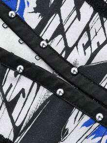 ROMWE PUNK Damen Y2K Buchstaben-Muster Crop Top mit Knopfleiste vorne