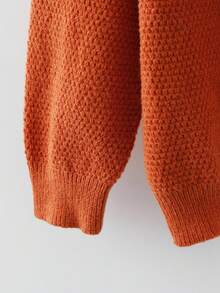 SHEIN Clasi Plus Size Women Solid Color Long Sleeve Loose Ruffled Hem Pullover Sweater, Autumn/Winter - Orange - View 3