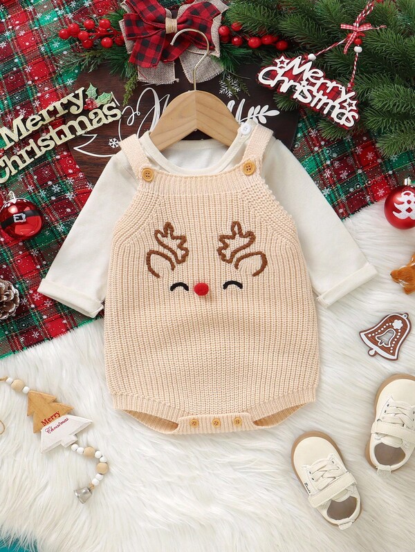 SHEIN Vintaside Kids Macacão Suéter com Suspensório Bordado de Abóbora de Halloween, Bodysuit com Entreperna Triangular, Conjunto de Roupa de Ambiente para Bebês e Crianças Pequenas