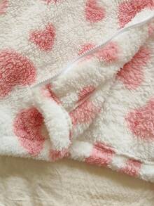 Vintaside Kids Tween Girls Cute Heart Pattern Thermal Lined Hooded Zip-Up Jacket, Pink, Loose Fit, Suitable For Outdoor, Casual, School, Party Wear - Multicolor - View 8