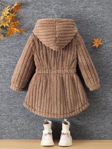 Elladie kids 1 件女童经典街头风连帽长袖毛绒夹克 - 棕色 - 查看 2