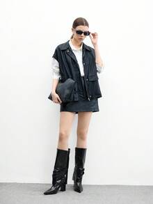 CUCCOO BIZCHIC High Shaft Pointed Toe Chunky Heel Side Zipper European And American Fashion Women Boots - Black - View 10