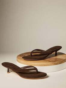 SHUZIA Women Kitten Heels Everyday Chic Casual Sexy Cozy Elegant Faux Suede Thong Heeled Sandals