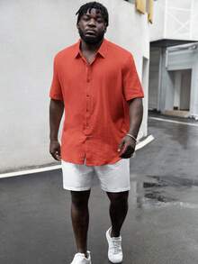 EASEVO Plus Size Woven Casual Short Sleeve Shirt - Rust Brown - View 6