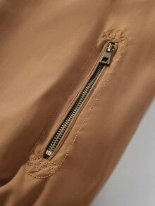 Manfinity Homme Veste zippée à doublure thermique de couleur unie pour hommes, manches longues, chaude pour l'automne/l'hiver, veste décontractée marron - Kaki - Voir 7