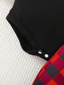 SHEIN Playful Pals 3件套婴儿男女宝宝圣诞字母印花长袖连体衣+南瓜图案裤子+帽子套装，秋季圣诞宝宝服装，男女宝宝圣诞套装，我的第一个圣诞节宝宝套装，男女宝宝通用服装，中性宝宝服装 - 彩色 - 查看 8