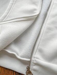 Sweetra 美式复古字母印花连帽短款拉链卫衣夹克，带毛领，秋季设计女式拉链连帽衫 - 白色 - 查看 7