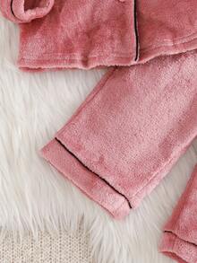 Cozy Pixies 2 pezzi Set di cardigan a maniche lunghe con colletto a costine e pantaloni in vita elastica in colori a contrasto per bambina, fodera in pile spessa