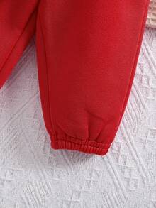 Newborn Baby Girl 2pcs Set, Autumn/Winter Outdoor Casual Pink Knitted Cartoon Floral Fleece Hoodie & Joggers Set, Suitable For Outdoor, Party & Events