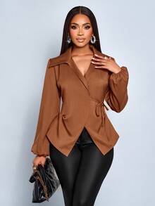SOLERSUN Elegante, sexy, einfache Bluse für Pendler, Herbst- und Wintermode für Frauen, Tops für Lehrerin, Ausgehen, Herbst, Winter, Halloween-Kostüme, Weihnachten, Neujahr - Rostbraun - Übersicht 4