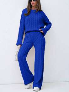 SHEIN Tall 女式粗针织落肩毛衣和裤子两件套