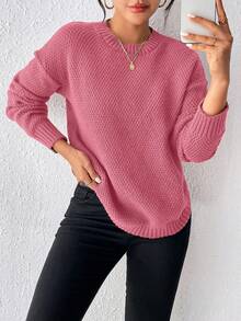 EMERY ROSE Suéter casual de mujer de unicolor, otoño - Rosa Fucsia - Ver 5