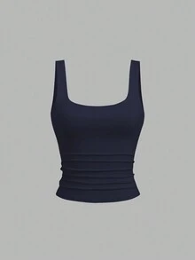 Sweetra Solid Color Pleated Scoop Neck Casual Fashion Tank Top, Summer - Multicolor - View 5