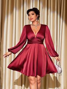 Cravure Christmas Halloween Plus Size Dresses - Burgundy - View 4