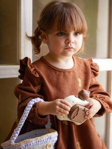 SHEIN Vintaside Kids Baby Girls' Corduroy Dress, Embroidered Floral Pattern, Elegant Countryside Style, Suitable For Spring, Autumn And Winter Transition Seasons Fall