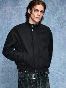 ROMWE MEN Casual 男士休闲实用大衣，秋冬款 - 黑色 - 查看 1