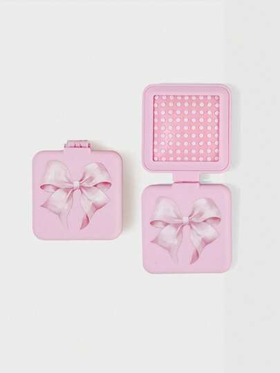 Kawaii 1 pieza Cepillo de pelo con espejo plegable con lazo