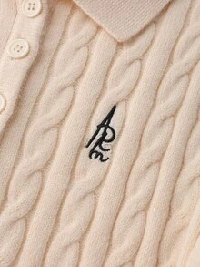 Franclia Women's Solid Color Half-Zip Long Sleeve Fashionable Cable Knit Sweater - Apricot - View 3
