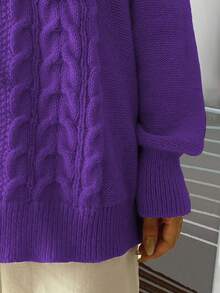 EMERY ROSE Plus Size Women Cable Pattern Crew Neck Long Sleeve Casual Pullover Sweater, Autumn/Winter - Purple - View 4