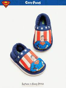 SUPERMAN X Cozy Pixies 1 双秋冬毛绒保暖可爱 DC 超级英雄卡通婴儿拖鞋，适合室内外使用 - 藏蓝色 - 查看 5