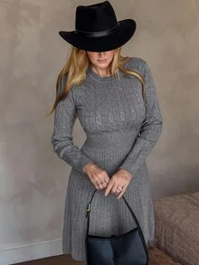 女式修身长袖毛衣迷你连衣裙 - 灰色 - 查看 4