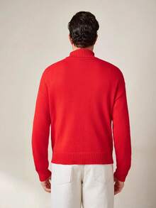 Manfinity Homme Tricot de Noël pour hommes avec motif de famille de dessin animé. Tricot col roulé à manches longues avec motif de flocons de neige, style décontracté. Top assorti pour couple en automne/hiver, flocons de neige rouges. Parfait pour les fêtes de Noël, excellent cadeau pour les petits amis ou les maris. - Multicolore - Voir 5