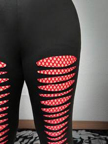 Whyspr Große Größen Punk Dunkel Mesh Zerrissene Elastische Leggings