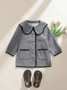 SHEIN 女宝宝休闲时尚百搭复古优雅撞色外套夹克适合秋冬日常穿着 - 灰色 - 查看 3