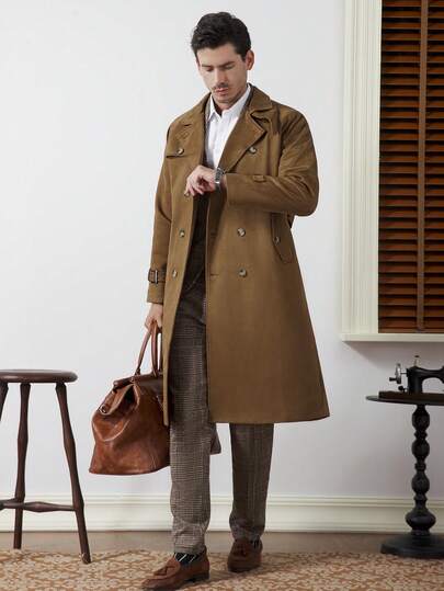 Core Aspect 2025 New Men's Autumn And Winter Woolen Overcoat Classic Style Windbreaker Long Style, Men's Autumn And Winter Outing Clothing, Men's Overcoat Windbreaker Woolen OvercoatMen's Solid Color Double-Breasted Long Sleeve Trench Coat Men Trench Coat Men Long Coat Double-Breasted Trench Coat,Casual And Simple Style, Urban Mature Style, British Gentleman Style, Italian Elegant Style, Business And Casual Style, Nordic Minimalist Style,Men's Cinched-Waist Overcoat Coat