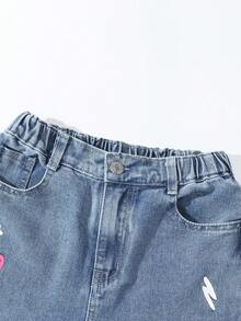 SUMWON Aesthetic Heart Star Y2K Wide Leg Jeans Girls Butterfly Denim Pants Casual Kawaii Kids Autumn Winter Fashion Pants - Medium Wash - View 5