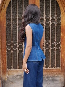 Yess Loren Women's Casual Sleeveless Front Button Denim Top, Summer - Dark Wash - View 6