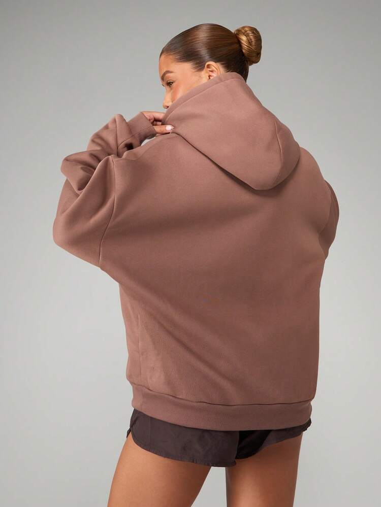 MISSGUIDED Oversized Fleece Hoodie Athleisure Drawstring Pullover Loungewear Fall Winter Casual Basic Everyday Essential Comfortable Streetwear Hooded Sweatshirt