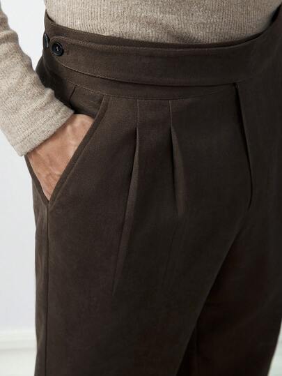 Core Aspect New Autumn And Winter Vintage Gentleman Style High-Waisted Straight-Leg Pants, Drape Anti-Wrinkle Corduroy Casual Suit Pants, The First Choice For Urban Casual Daily Commuting And Business Casual Dates,Men's Brown Casual Tapered Pants Men High Waisted Pants Mens Pleated Suit Pants Brown Dress Pants Men