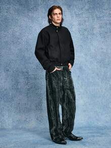 ROMWE MEN Casual 男士休闲实用大衣，秋冬款 - 黑色 - 查看 6