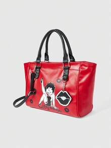 Betty Boop | ROMWE 女士卡通人物图案粉色摩托车包健身通勤手提包软皮旅行包镂空性感包 - 紅色 - 查看 3