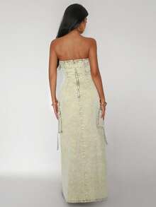 Jeanoix Women's Retro Denim Tube Dress - Mustard Yellow - View 4