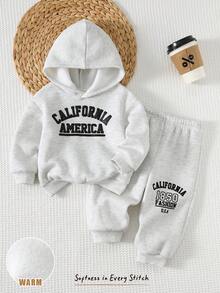 Cozy Pixies Set de 2 piezas de sudadera con capucha de manga larga y pantalón jogger de cintura elástica con estampado de letras minimalista para bebé niño