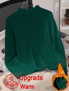 SHEIN EZwear 加大码女式加厚保暖立领长袖紧身T恤，秋冬保暖款 - 墨綠色 - 查看 5