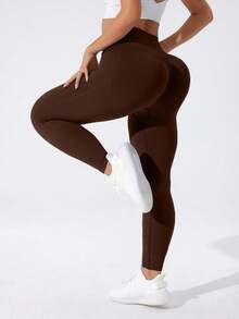 Rhythm Era 无缝高弹力运动健身紧身裤，黑色紧身瑜伽裤 - 咖啡棕 - 查看 5