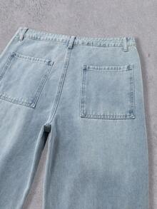 Manfinity Denimwave 男士休闲直筒工装裤，街头风格 - 淺色水洗藍 - 查看 10