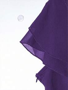 GlowEve Women's Solid Color Ruffle V-Neck Elegant Short Sleeve Blouse - Purple - View 7