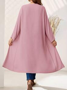 EMERY ROSE Plus Size Casual Solid Color Long Jacket/Winter - Pink - View 2