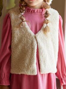 Vintaside Kids Young Girl Autumn Sleeveless High-End Plush Top Paired With Ruffled Collar Long Sleeve Fashionable Dress Set, Suitable For Birthday Parties, Family Gatherings, School Events And Daily Wear - Red - View 4